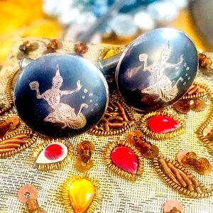 Vintage Sterling Silver Black Silver Tiland Ritual Dancer Ceremonial Cuff Links